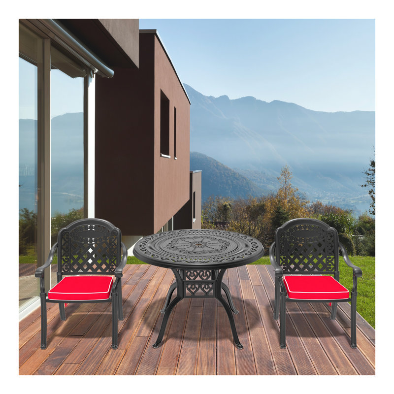 (Coussins de couleurs aléatoires) Ensemble de meubles de patio en aluminium coulé avec coussins 3 pièces