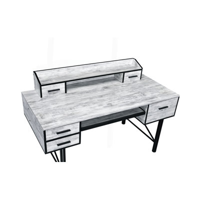Finley Computer Desk with Drawers, Shelf & Metal Base