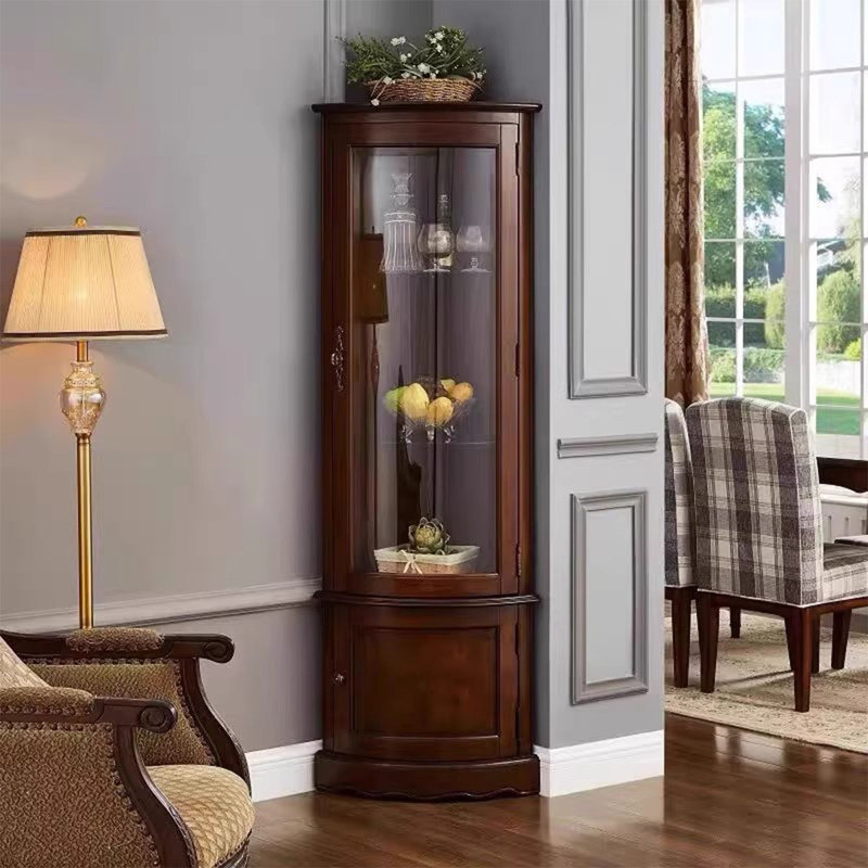 Armoire de coin en bois massif brun noisette
