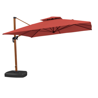  Parasol en porte-à-faux carré en bois avec base à roulettes Rosalei 9/10/11 / 12FT, rouge brique