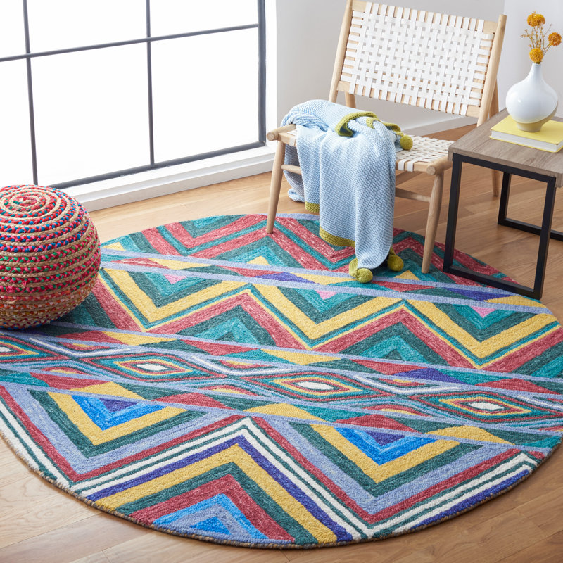 Adeyinka Hand Tufted Wool And Cotton With Latex Southwestern Rug, Round 6'