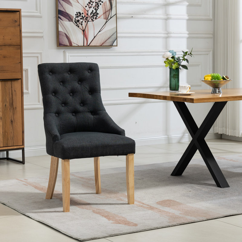 Ravenna 47cm H Linen Upholstered Full Back Dining Chair, Black