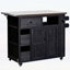 Îlot de cuisine en bois avec plateau en acier inoxydable, support à épices latéral et rangement pour barbecue et fêtes-125760788