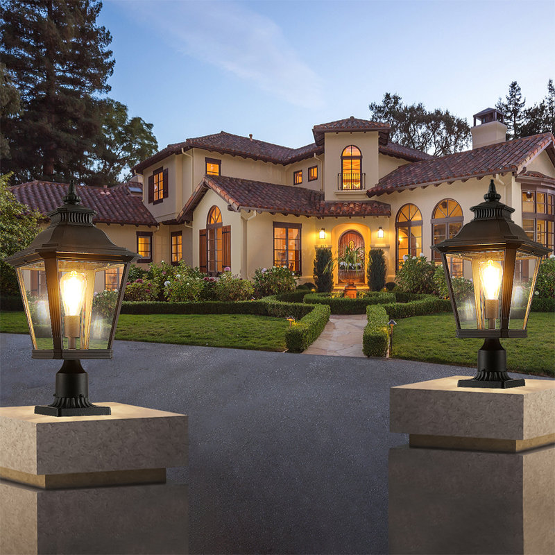 Retro Style Outdoor Column Headlights Light Set Of 2