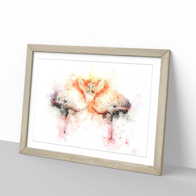 Pink Flamingo in Abstract - Framed Print, Oak, 50cm H x 76cm W x 2cm D