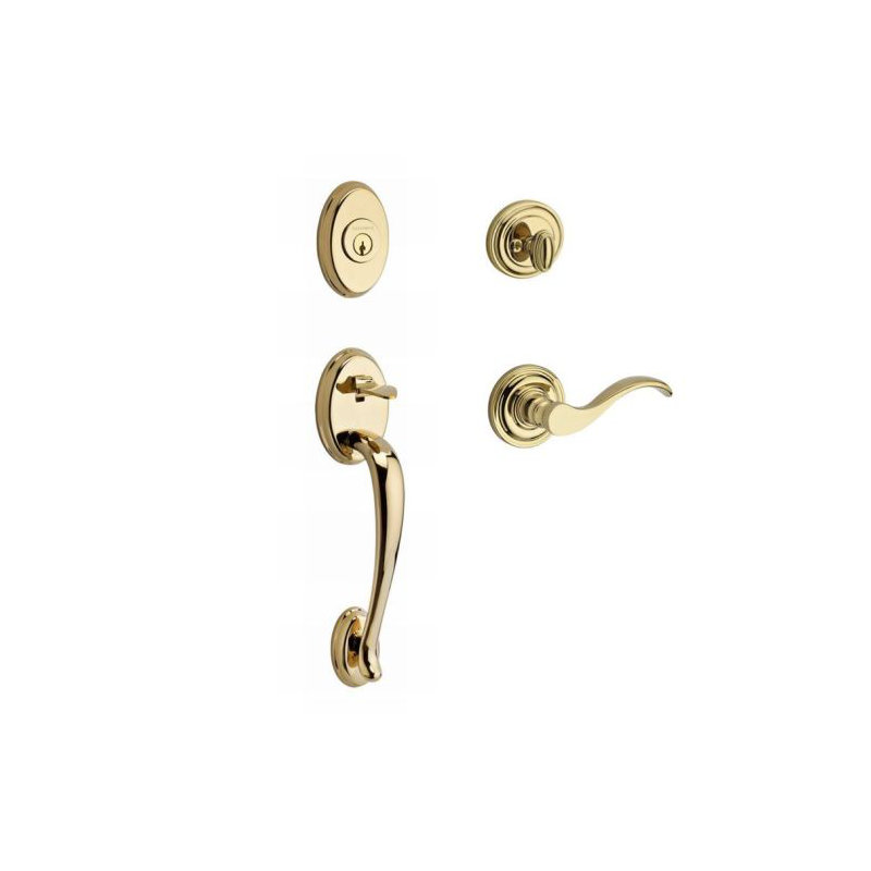 Columbus Handleset with Deadbolt and Door Lever and Rosette, Yes, Left, Polished Brass