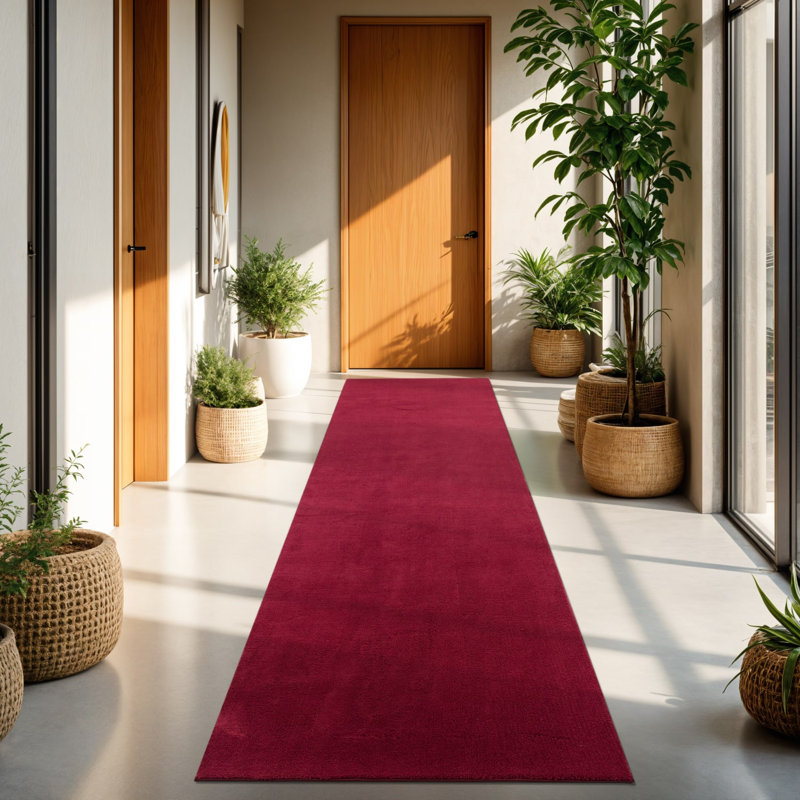 Tapis de couleur unie en polyester tissé à la machine en rouge, Rectangle 9 pi 10 po x 13 pi 1 po, Rouge