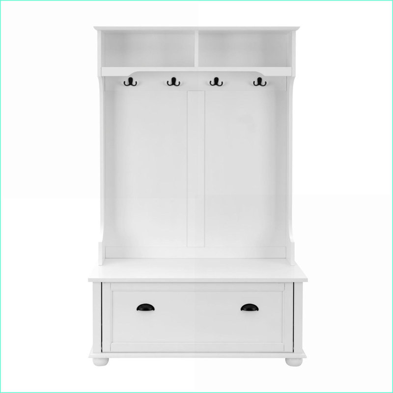Banc pour vestibule Hall Tree, l 40 po, style bord de mer classique Tablettes | Blanc, panneau de fibres à densité moyenne