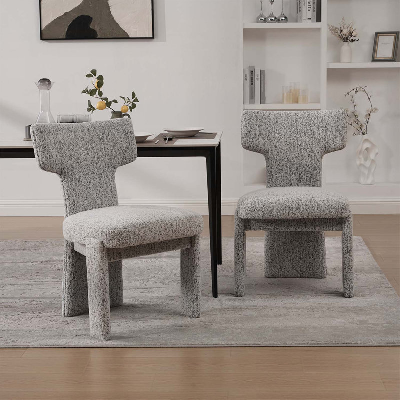 Ensemble de 2 chaises d'appoint modernes rembourrées avec dossier courbé et pieds en bois, Gris