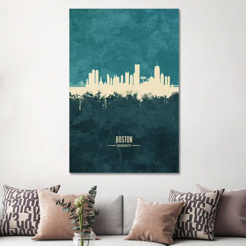 «Boston Massachusetts Skyline» par Michael Tompsett - peinture sur toile tendue, H 60 po x l 40po x P 1,5 po
