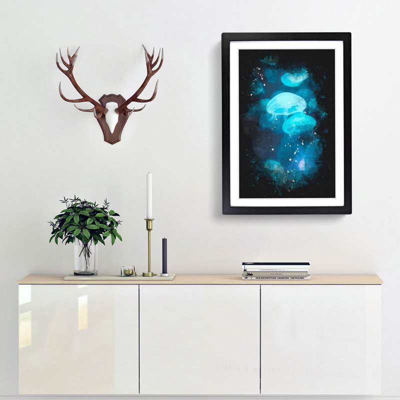 Blue Jellyfish - Picture Frame Graphic Art Print, Black Framed, 87cm H x 62cm W x 2cm D