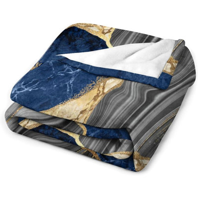 Jeté en marbre bleu marine, veines dorées, art abstrait, couverture pour canapé, fauteuil, canapé ou dortoir 80 po x 60 po