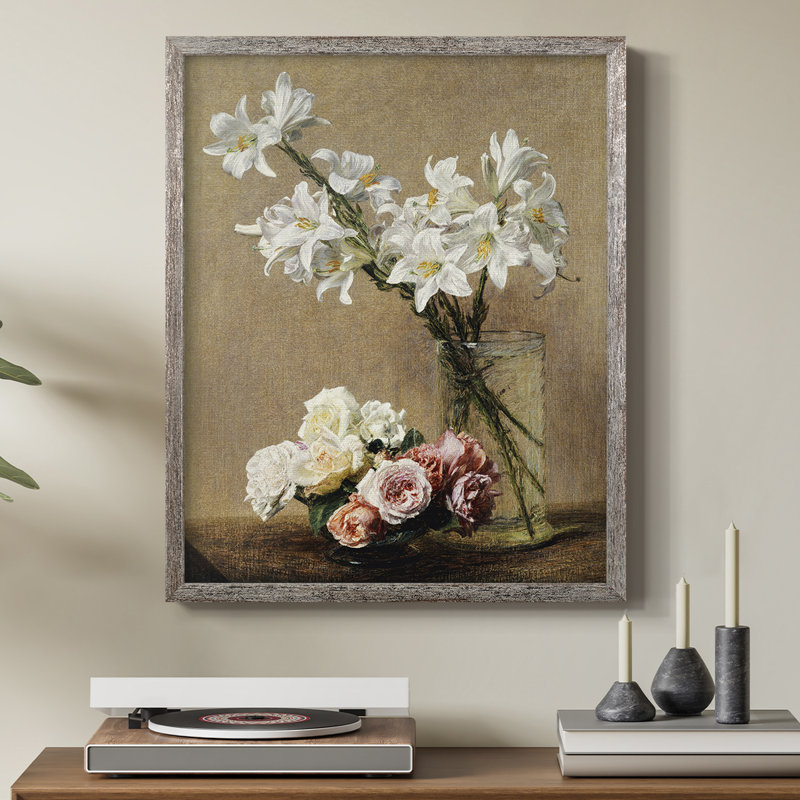 Reproduction florale vintage encadrée «CECL III» - bois massif, H 11 po x l 9 po