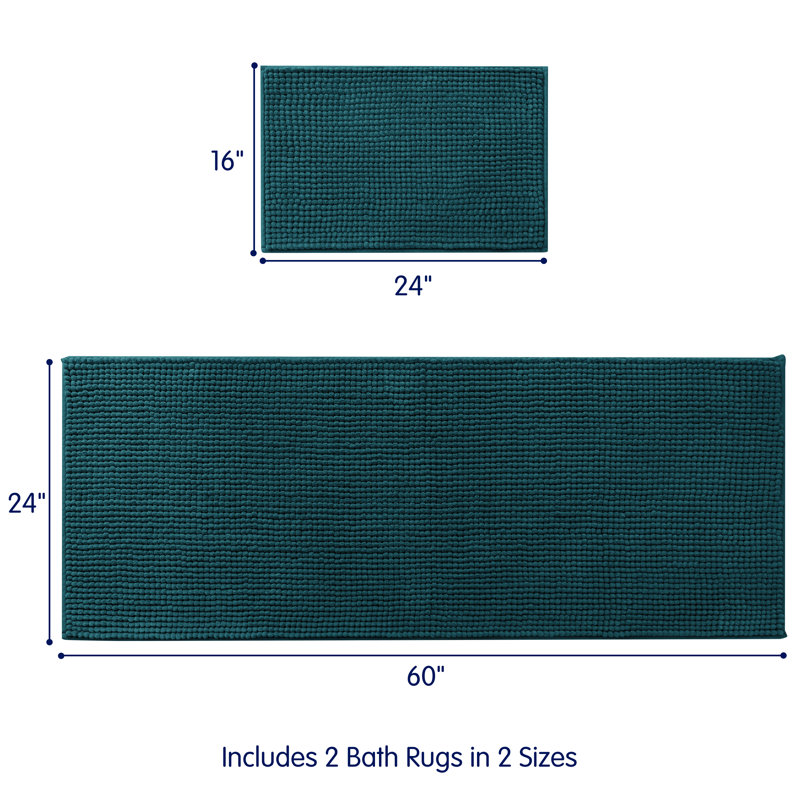 Ensemble de tapis pour salle de bain ultra doux en microfibre absorbante, L 60 po x l 24 po, ensemble de 2, Sarcelle