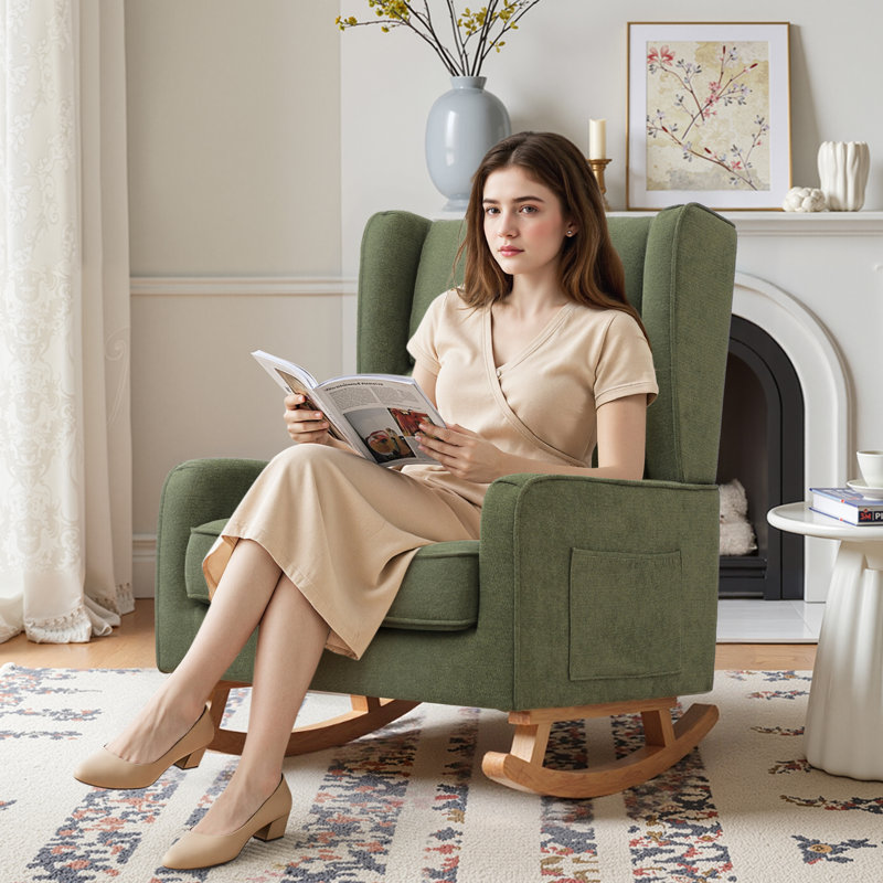Chaise berçante en bois massif, Vert