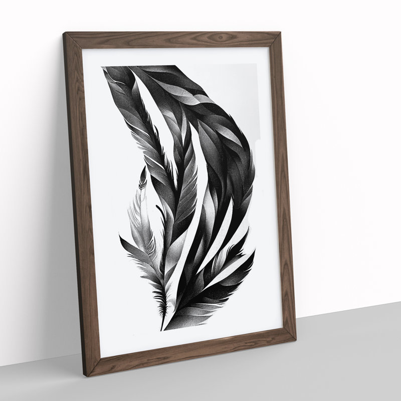 Monochrome Feathers No.2 - Wrapped Canvas Print, 46cm H x 34cm W x 2cm D, Walnut Framed