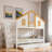 Wooden Bunk Bed With Storage Staircase, Trundle, House Roof And Window Door-1332956155