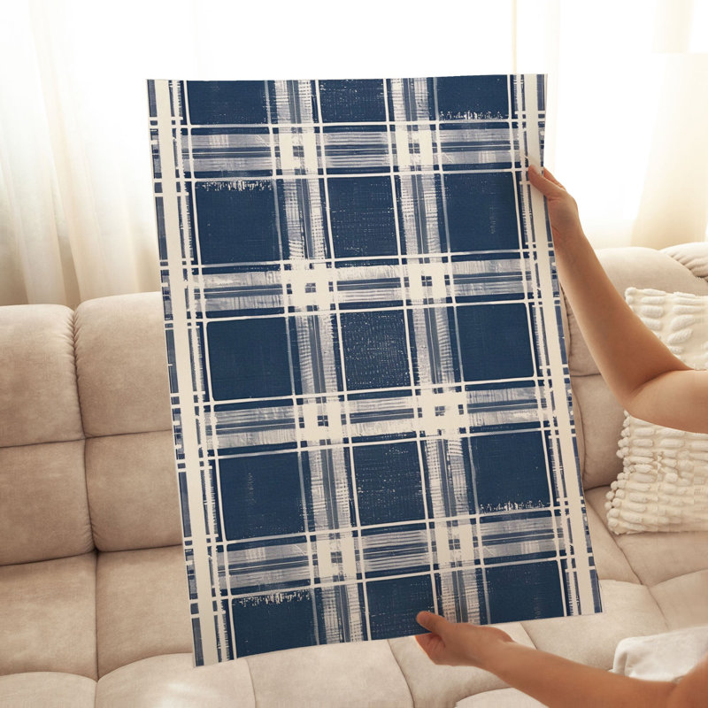 Abstract Blue Plaid Pattern IX Modern Unframed Art Print