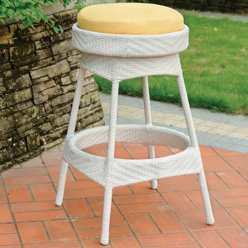Tabouret de bar avec coussin de patio Enno, 24 po, Cast Shale Sunbrella® tissage uni