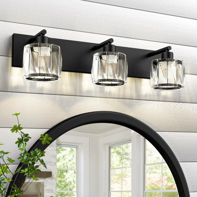 Crystal Vanity Lights For Bathroom, 3 Light Bathroom Vanity Light, Modern Bathroom Light Over Mirror (Exclude Bulb), Black