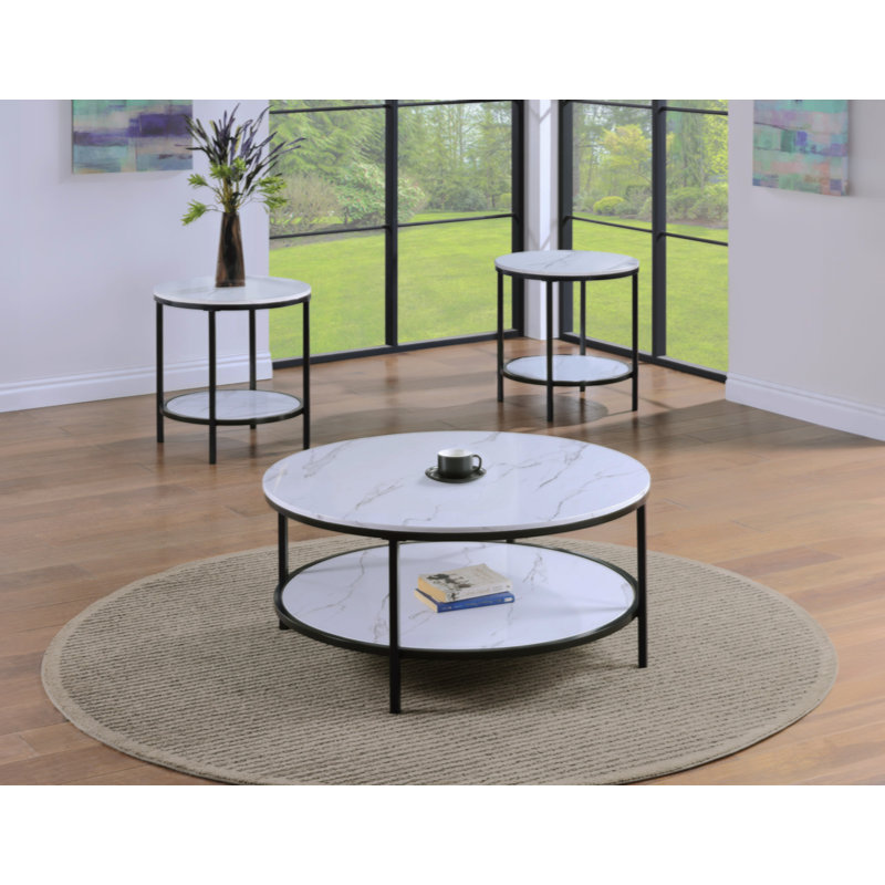Ensemble de cocktail moderne 3 pièces 1X Table basse ronde 2X Table de bout Mobilier de salon en bois