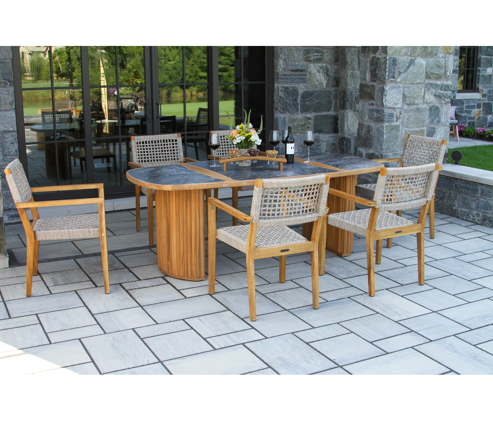 Cava 40" Teak Patio Dining Set, Gray
