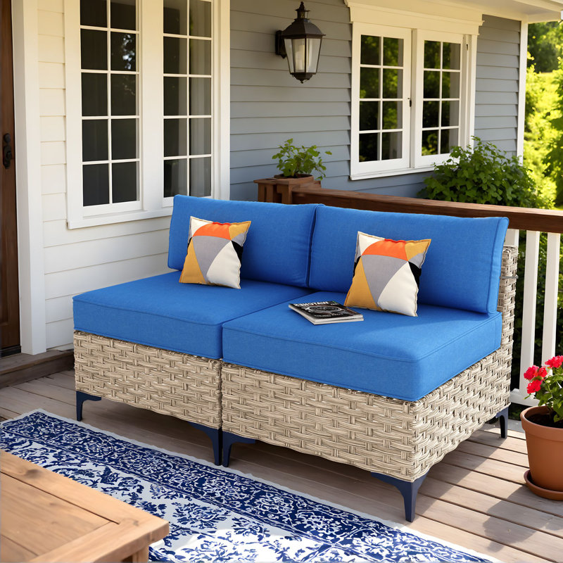 Sorella 50.4'' Wicker Outdoor Loveseat, Outdoor Patio Sofa, Blue