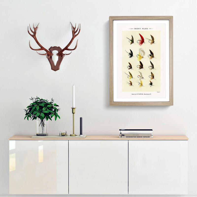 Trout Fishing Flies Version 2 by Mary Orvis Marbury - Picture Frame Painting Print, 50cm H x 35cm W x 2cm D, Oak
