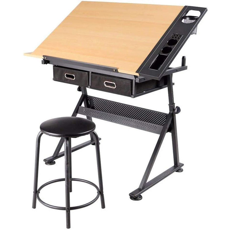 Height Adjustable Drawing and Drafting Table, Wood