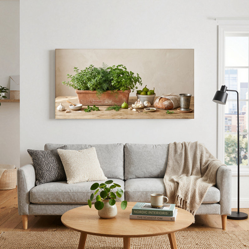 Ensemble de 1 tableau sur toile représentant des herbes fraîches, L 40 po x H 20 po, Toile tendue