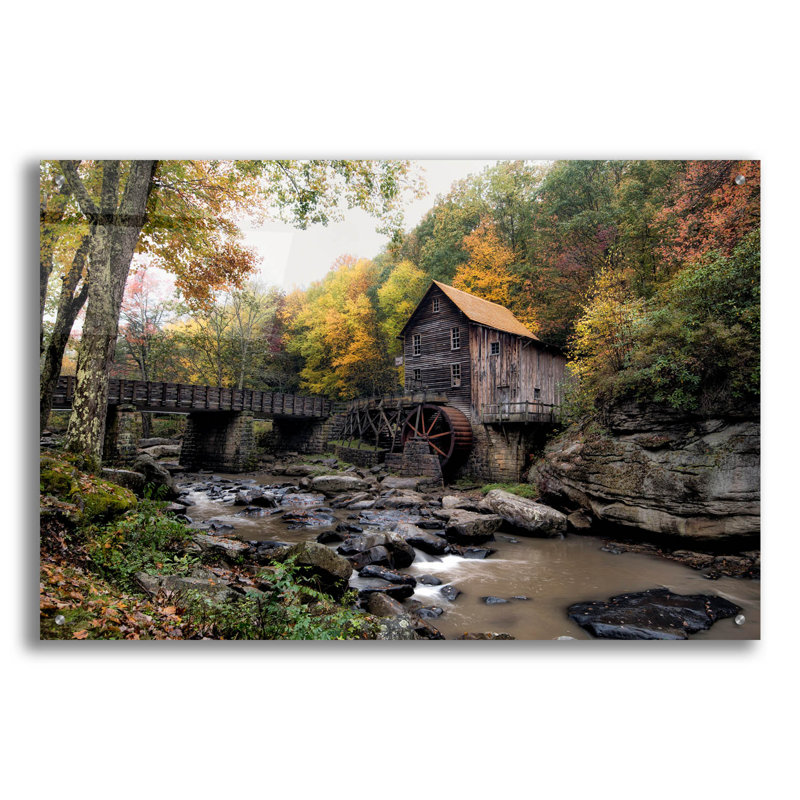 «Glade Creek Mill» par Danny Head, art mural en verre acrylique épique, 36 po x 24 po, H 24 po x l 36 po