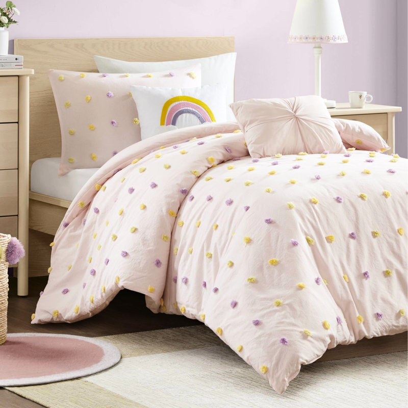 Édredon 4 pièces en coton rose TG, Édredon simple / simple TG + 3 pièces supplémen
