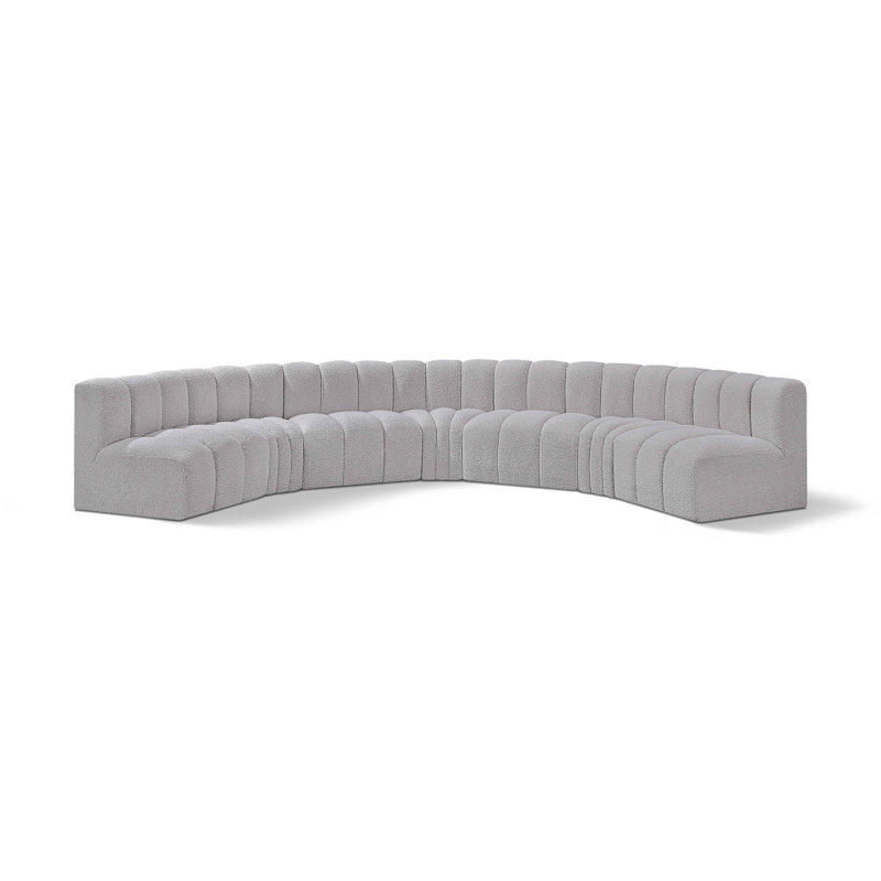 Hisa Upholstered Curved Sectional Reversible, Grey Boucle Fabric