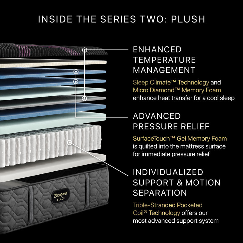 Black Series Two Plush Tight Top 15.25" Mattress, Queen