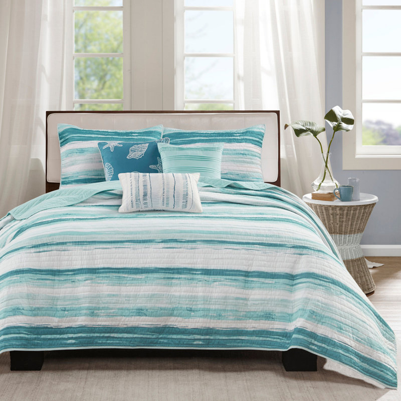Ensemble de courtepointe réversible côtière avec coussins décoratifs