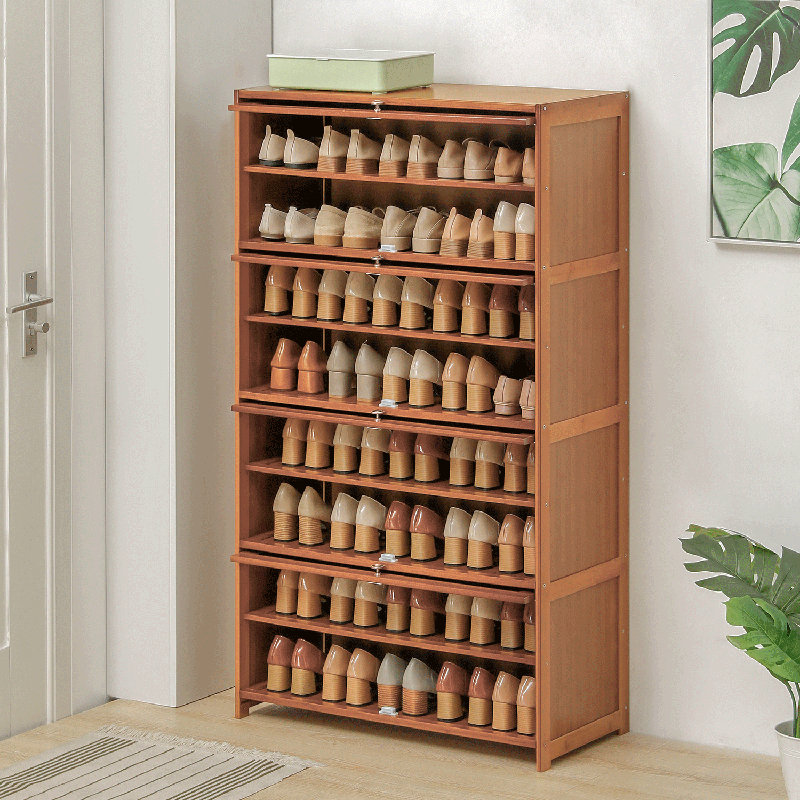 8 Tiers 36 Pairs Bamboo Shoe Rack Organizer Cabinet with Flip Doors Storage Stand for Living Room
