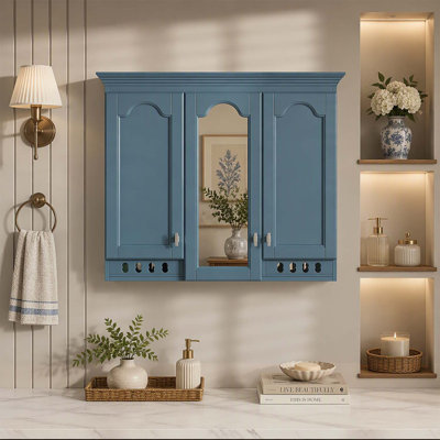 35 Inch Wall-Mount Mirror Cabinet with Adjustable Shelves, Soft-Closing Hinges, for Bathroom, Living Room, and Bedroom Storage