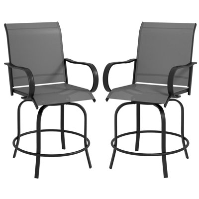 2 tabourets de bar d'extérieur avec pivot 360 ° et structure en acier pour terrasse, balcon, bord de piscine, gris