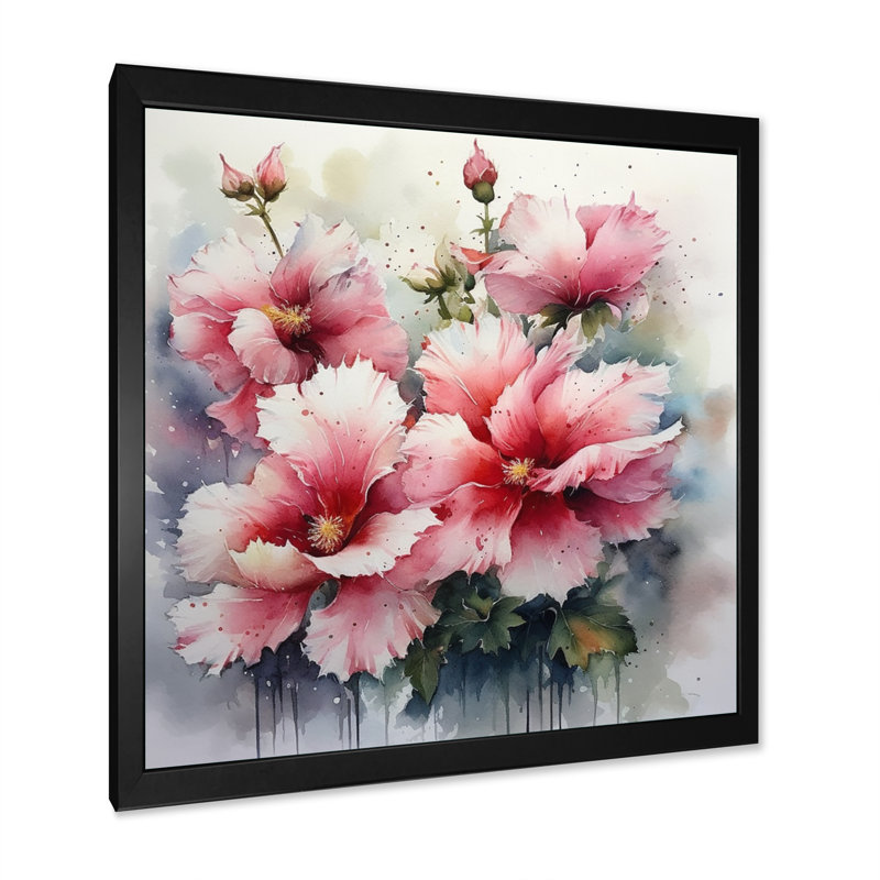 Fleurs d'hibiscus rouges et vertes - Hibiscus floral, Cadre photo noir, H 24 po x l 24 po x P 1 po