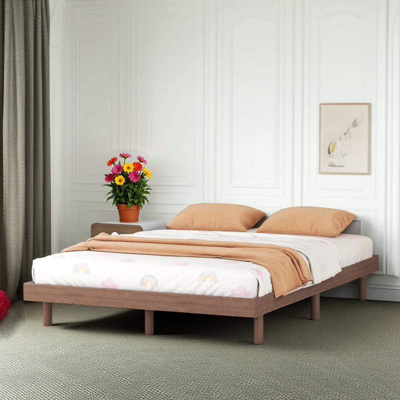 Structure de lit plateforme moderne en noyer flottant