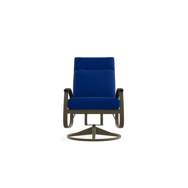 Chaise de patio pivotante avec coussins Askar, Bleu du Pacifique 28A, Noir P70, Bois de plage texturé