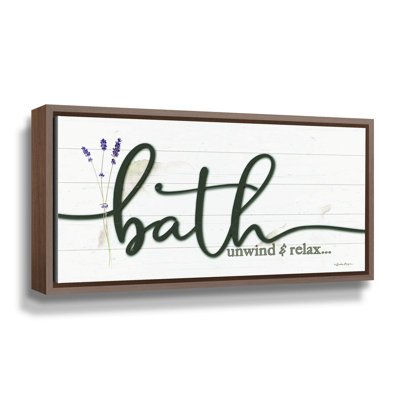 'Bath Unwind and Relax' by Susie Boyer, White Bath Floral Inspirational Textual Canvas Wall Art