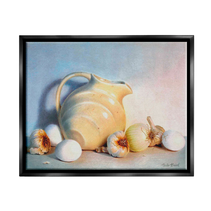 Vase varié de légumes variés par Cecile Baird - Peinture, H 25 po x l 31 po x P 1,7 po, Cadre flottant noir de jais