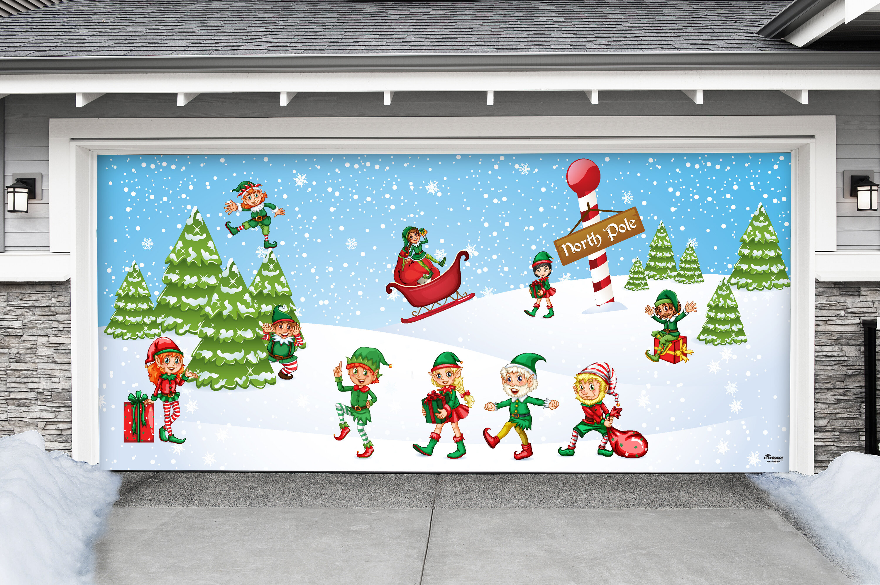 The Holiday Aisle® North Pole Elves Christmas Garage Door Mural ...