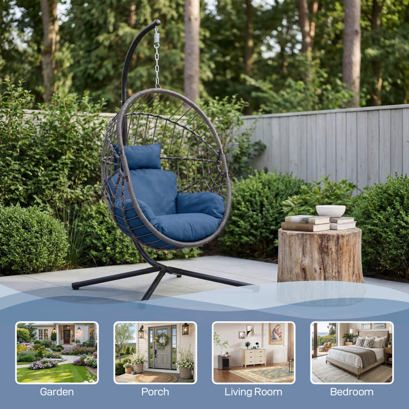 Fauteuil en osier suspendu en osier avec support, Blue
