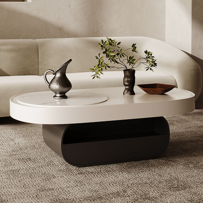 Modern minimalist oval coffee table, 15.7" H x 43.3" L x 21.6" W