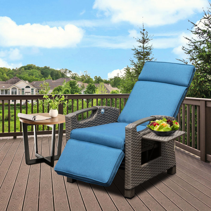 Fauteuil inclinable de patio avec protection et table d'appoint - Chaise confortable bleue tissée à la main, réglable