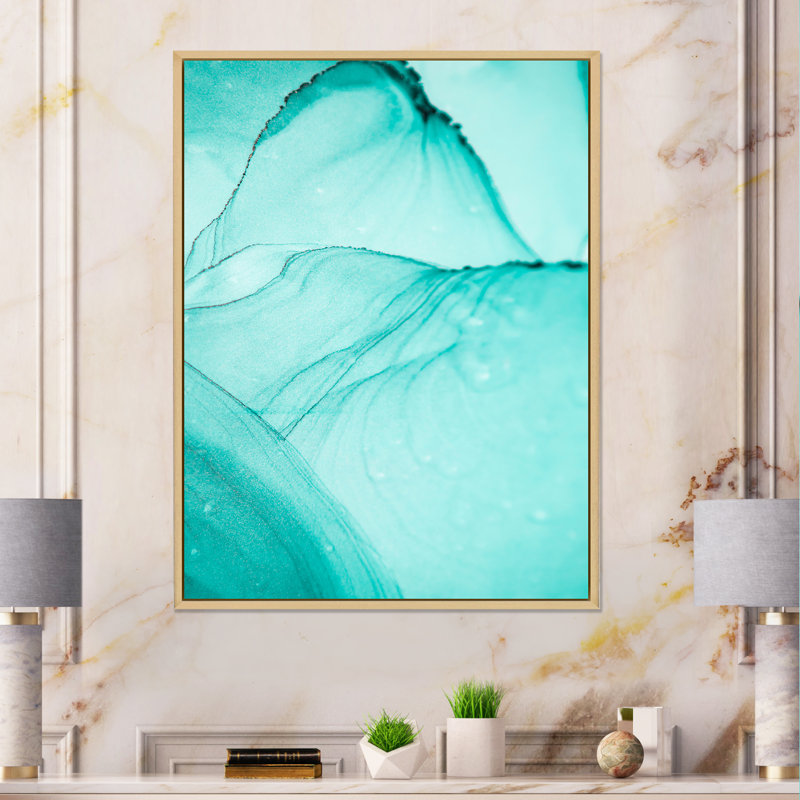 Luxueux marbre émeraude tourbillon, art mural moderne sur toile, H 12 po x l 20 po x P 1 po, Toile avec cadre flottant brun