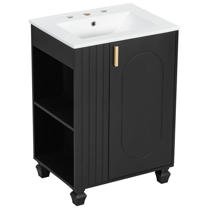 Meuble-lavabo 24 po avec lavabo, Noir / céramique