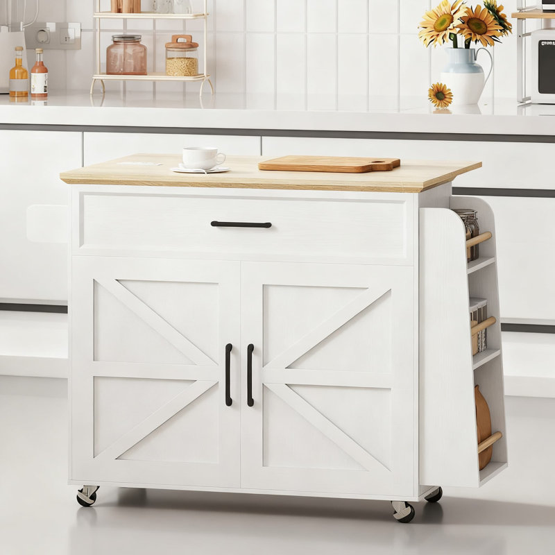 Chariot d'îlot de cuisine mobile avec prise de courant, rallonge à abattant, rangement réglable et roues verrouillables - Armoire roulante polyvalente pour l'organisation de la cuisine